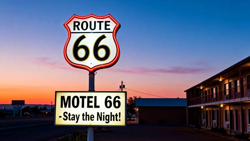 号公路旅店夜景图片