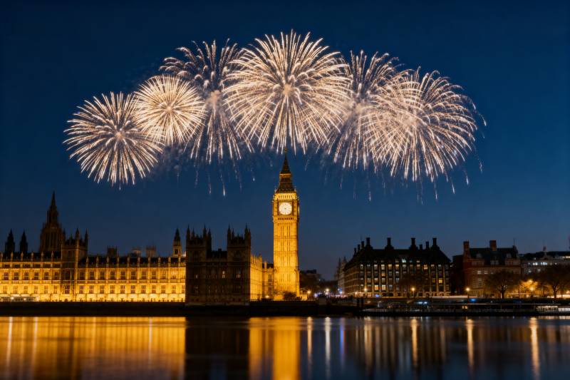伦敦夜空烟花绽放图片