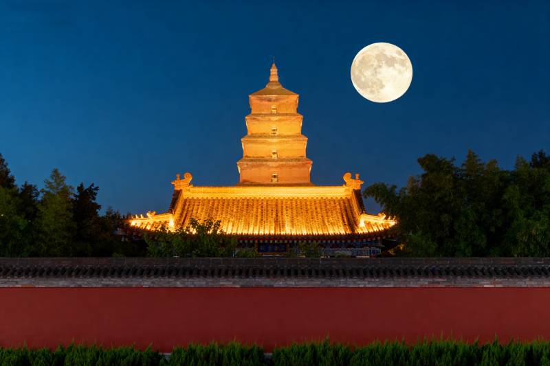 大雁塔夜景月圆图片
