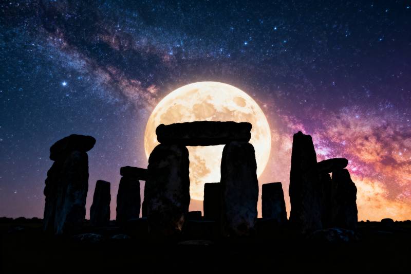 巨石阵月夜星空图片