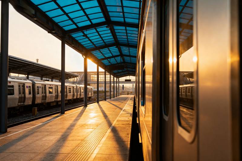 站台晨光列车静候图片