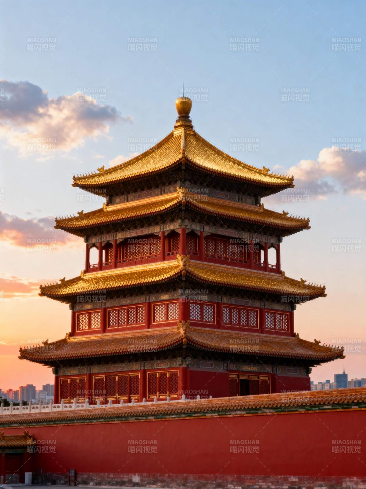 故宫角楼夕阳美景图片