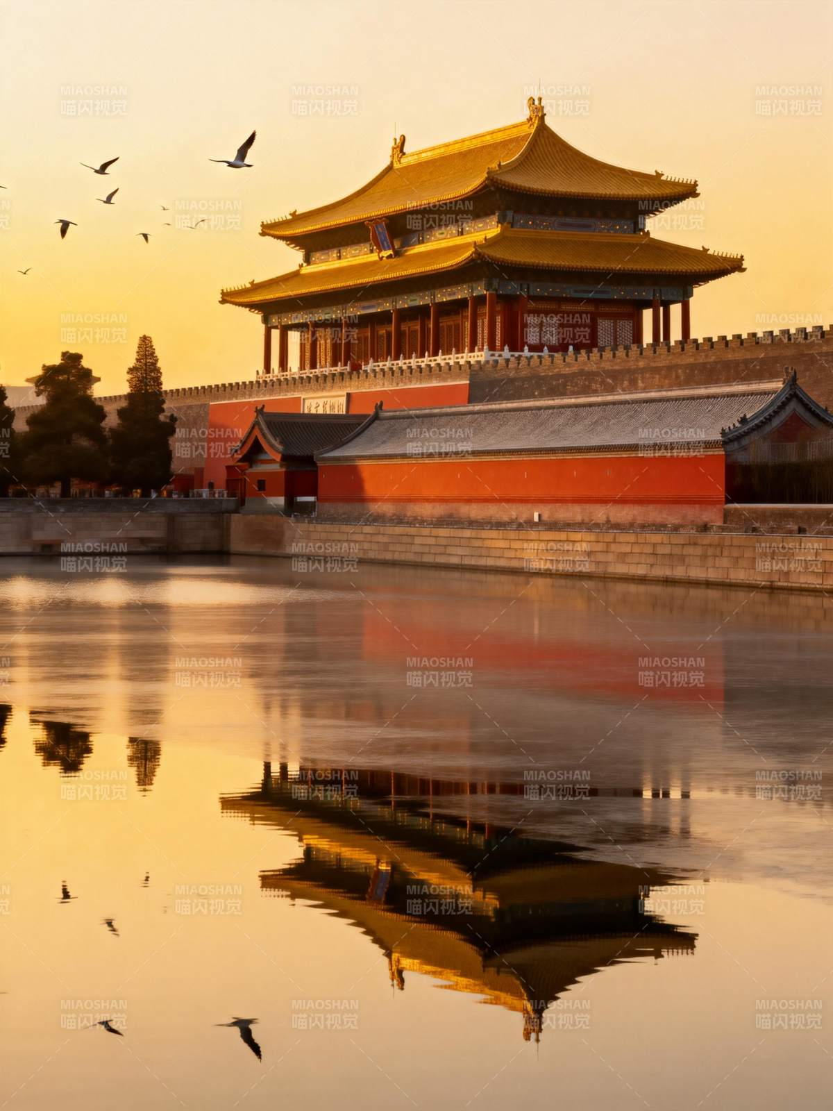 故宫夕照倒影图片