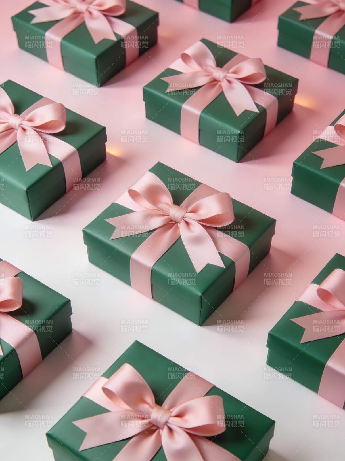 绿盒粉结礼盒阵图片
