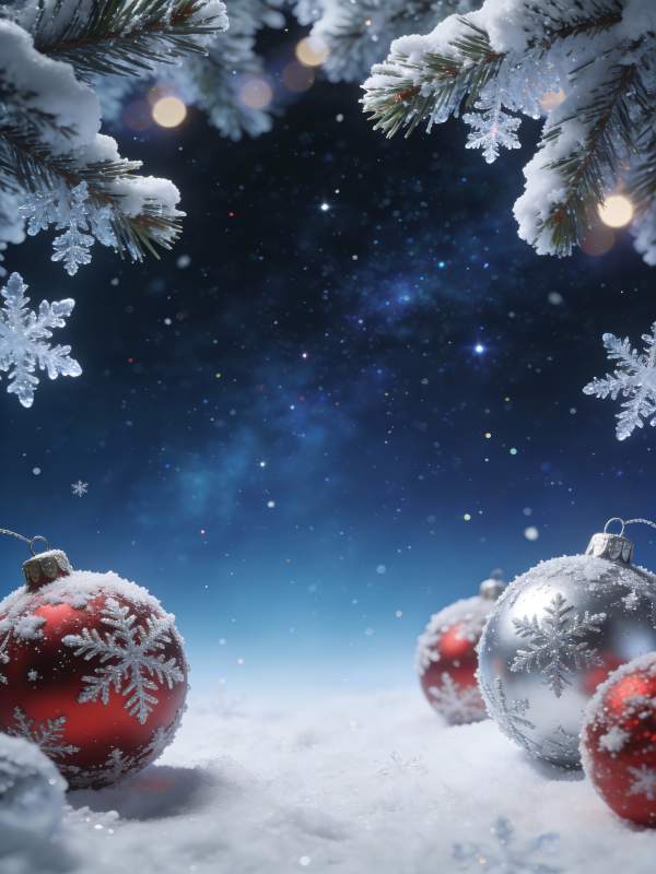 雪夜圣诞球图片
