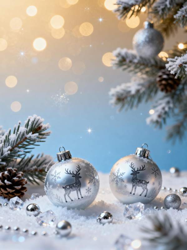 银鹿雪景圣诞饰图片