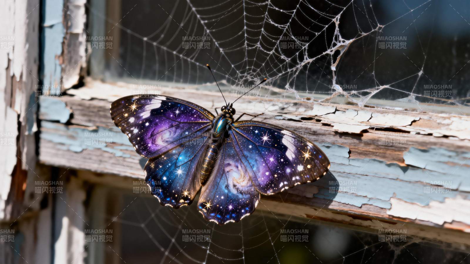 星空蝶栖蛛网图片
