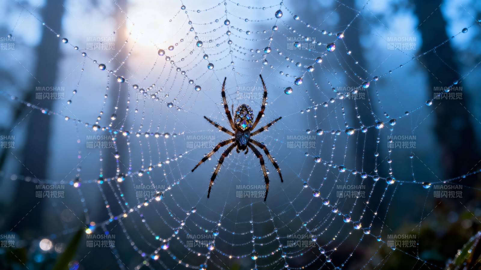 晨露蛛网图片