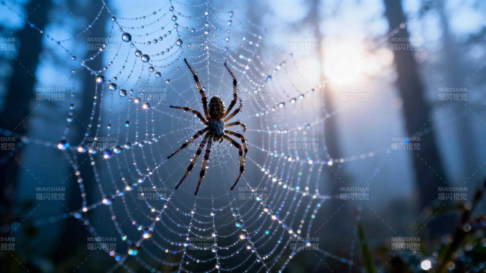 晨露蛛网图片