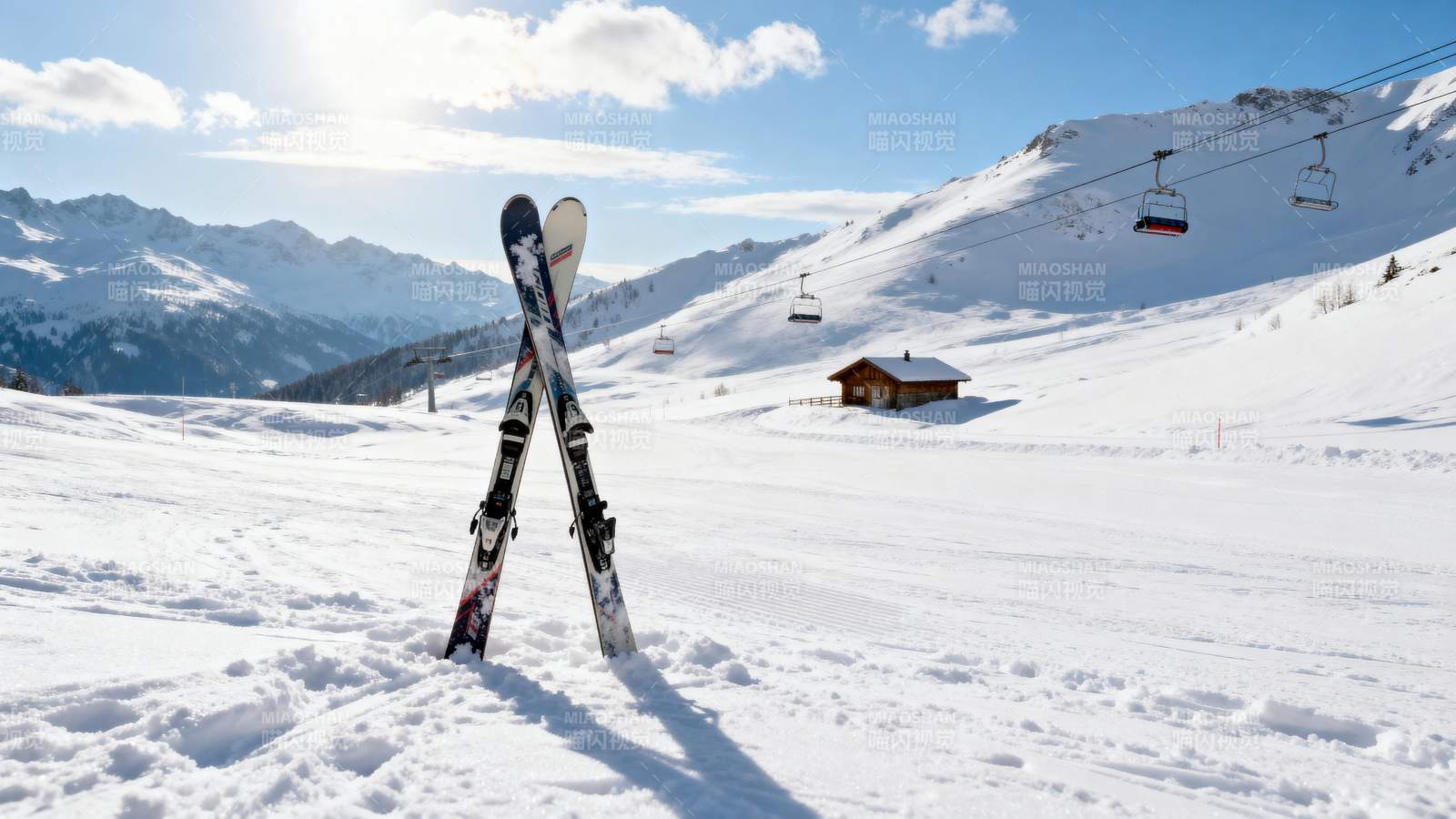 雪地滑雪板静立图片