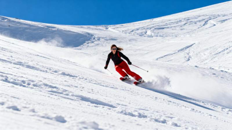 滑雪者疾驰雪坡图片