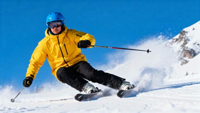 滑雪者疾驰雪坡图片