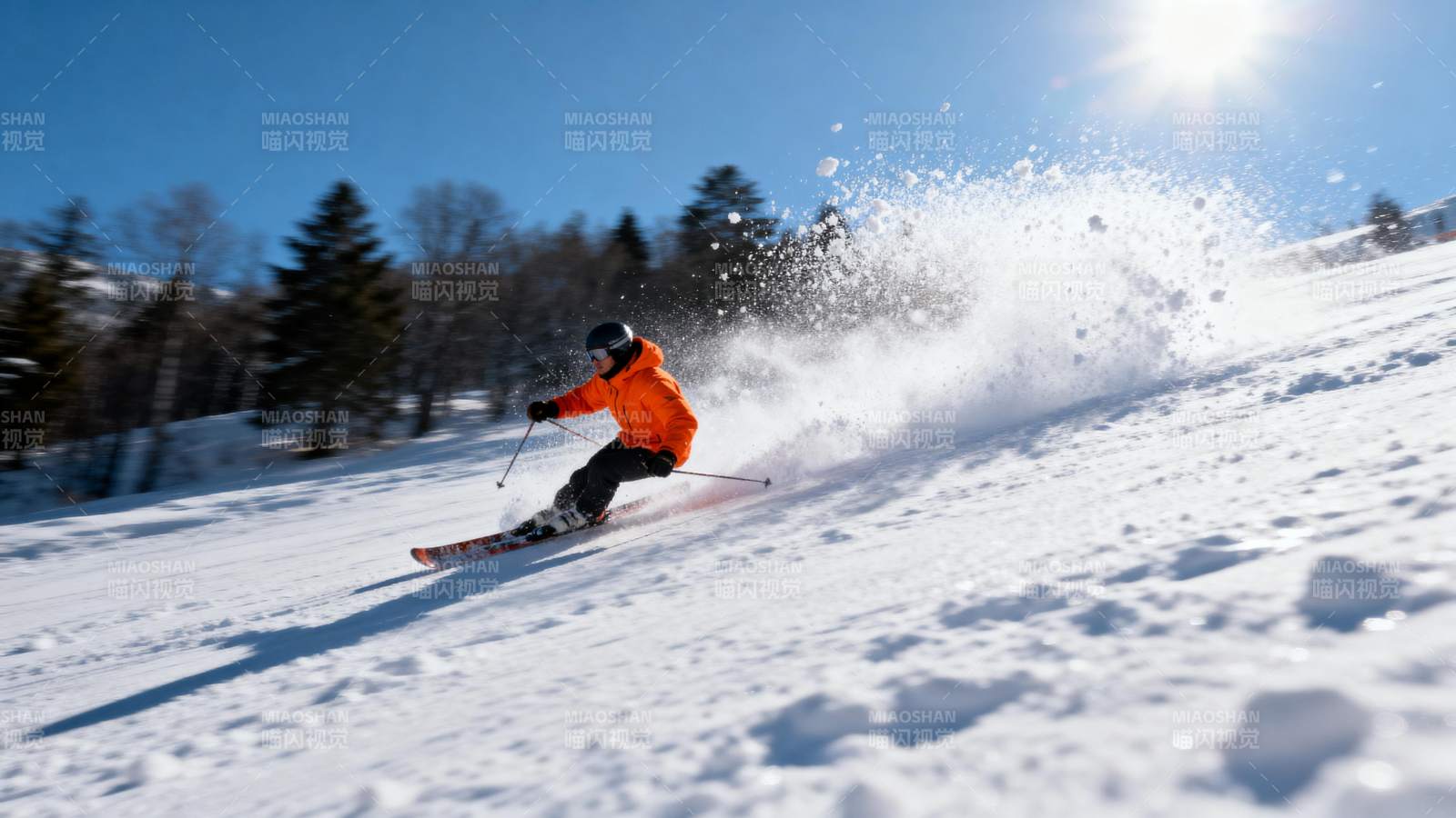 滑雪者疾驰雪坡图片
