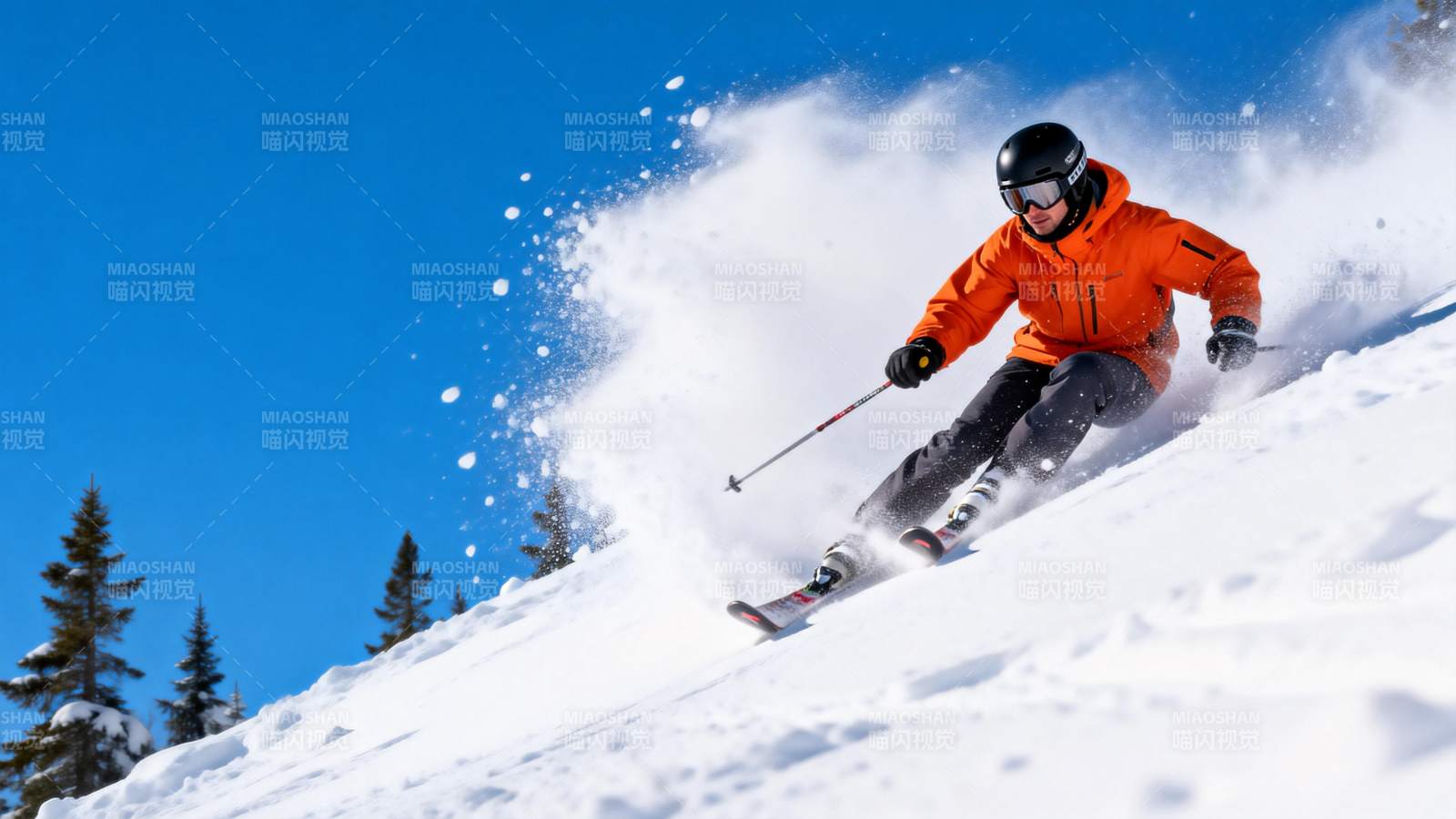 滑雪者疾驰雪坡图片