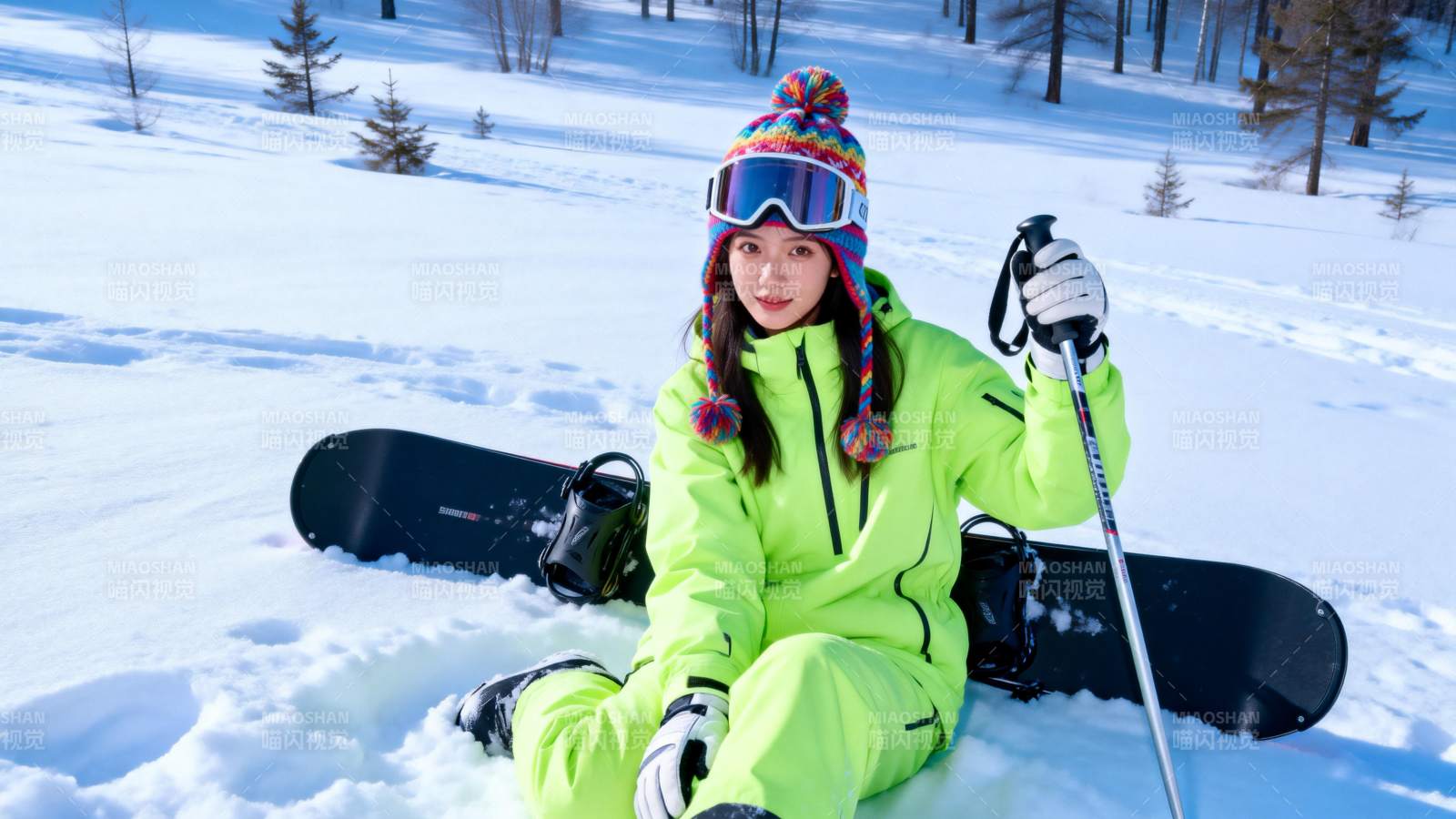 雪地滑雪女孩图片