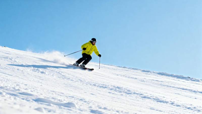 滑雪者疾驰雪坡图片
