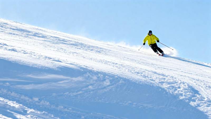 滑雪者在雪坡上疾驰图片