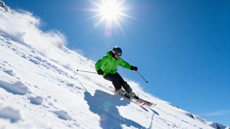 滑雪者在雪坡上驰骋图片