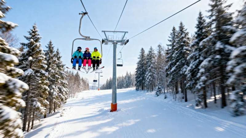 雪地缆车上的欢乐时光图片