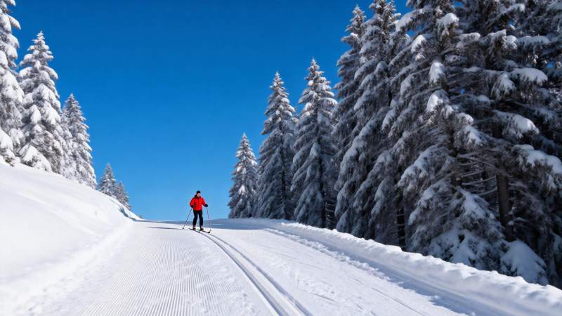 雪道滑雪 林间畅行图片