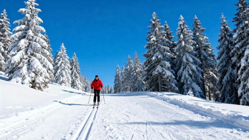 雪地滑雪 林间美景图片