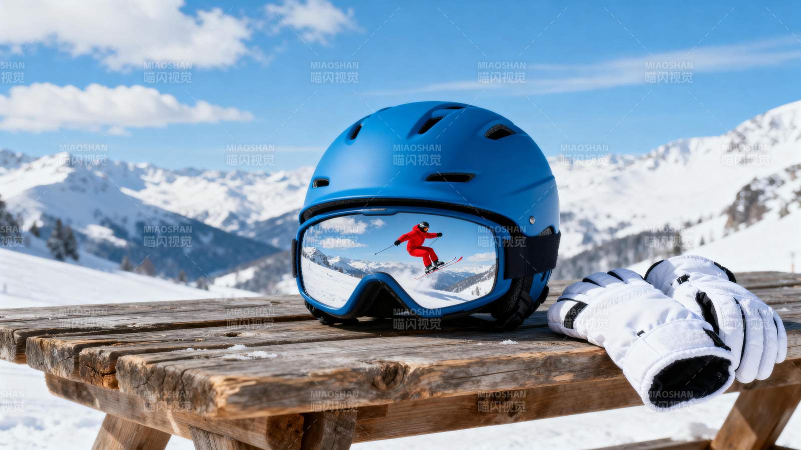 雪山滑雪装备静景图片