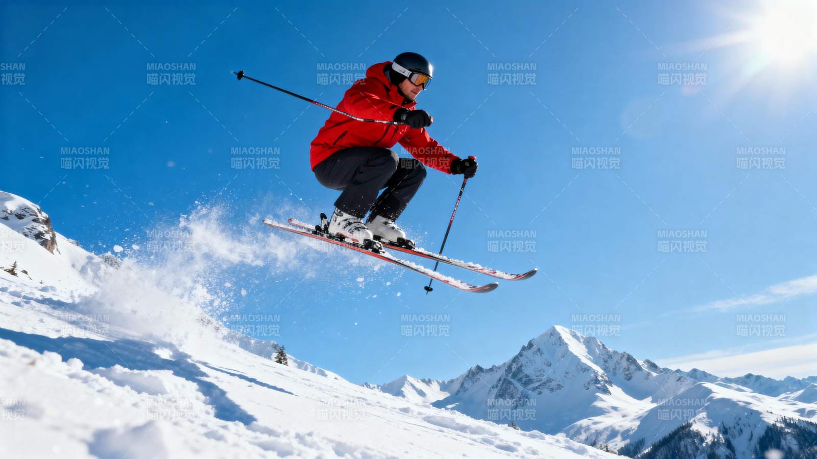 滑雪者腾空跃起图片