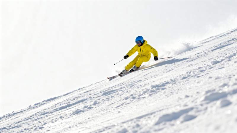 滑雪者疾驰雪坡图片