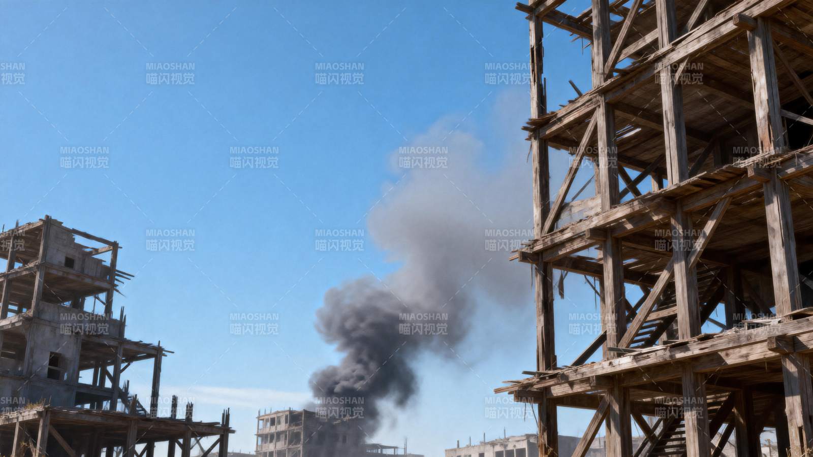 建筑工地浓烟滚滚图片