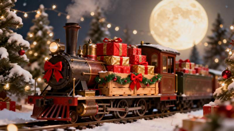 圣诞火车雪夜行图片