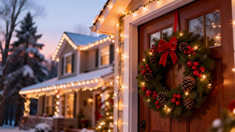 圣诞屋外夜景图片