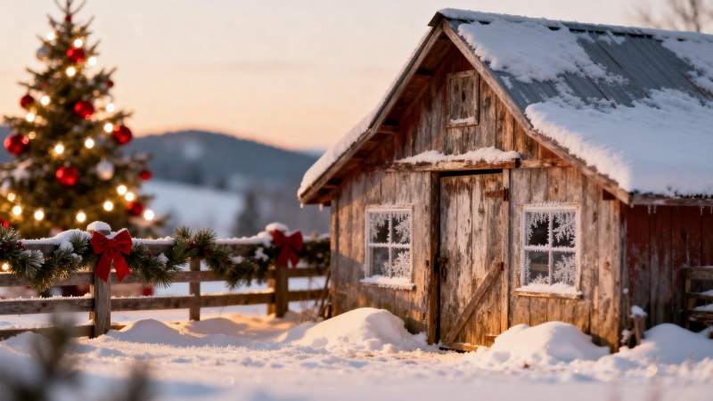 雪中木屋圣诞景图片