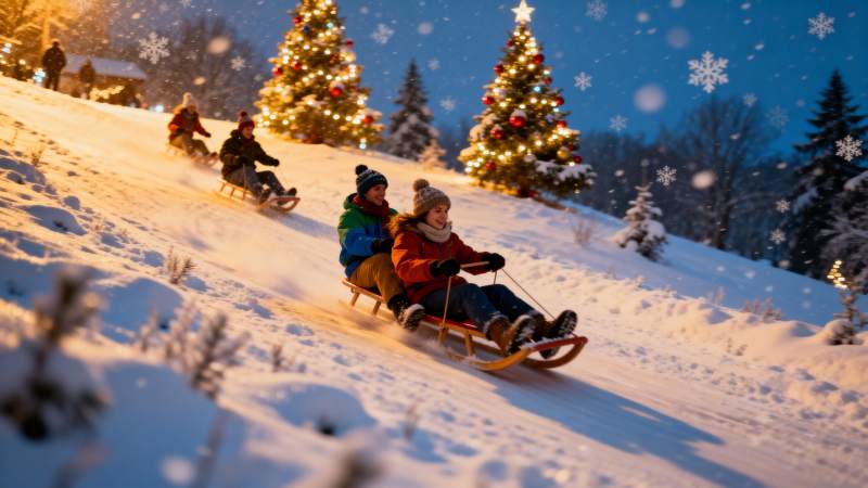 雪夜滑雪乐图片