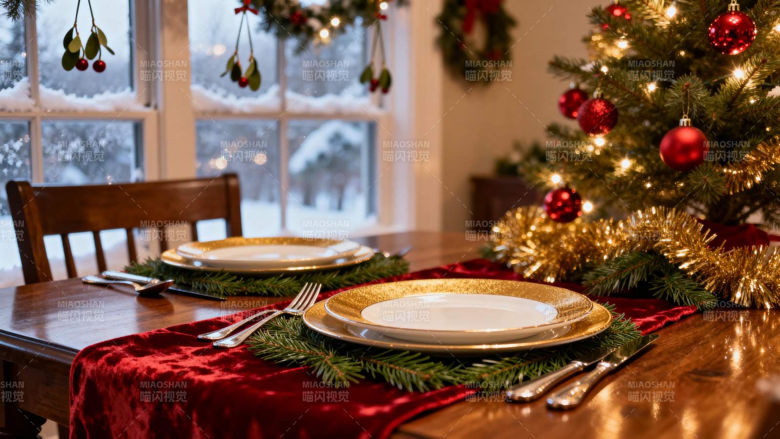 圣诞餐桌布置图片