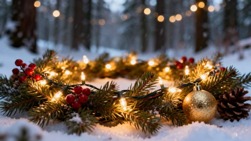 雪地圣诞花环图片