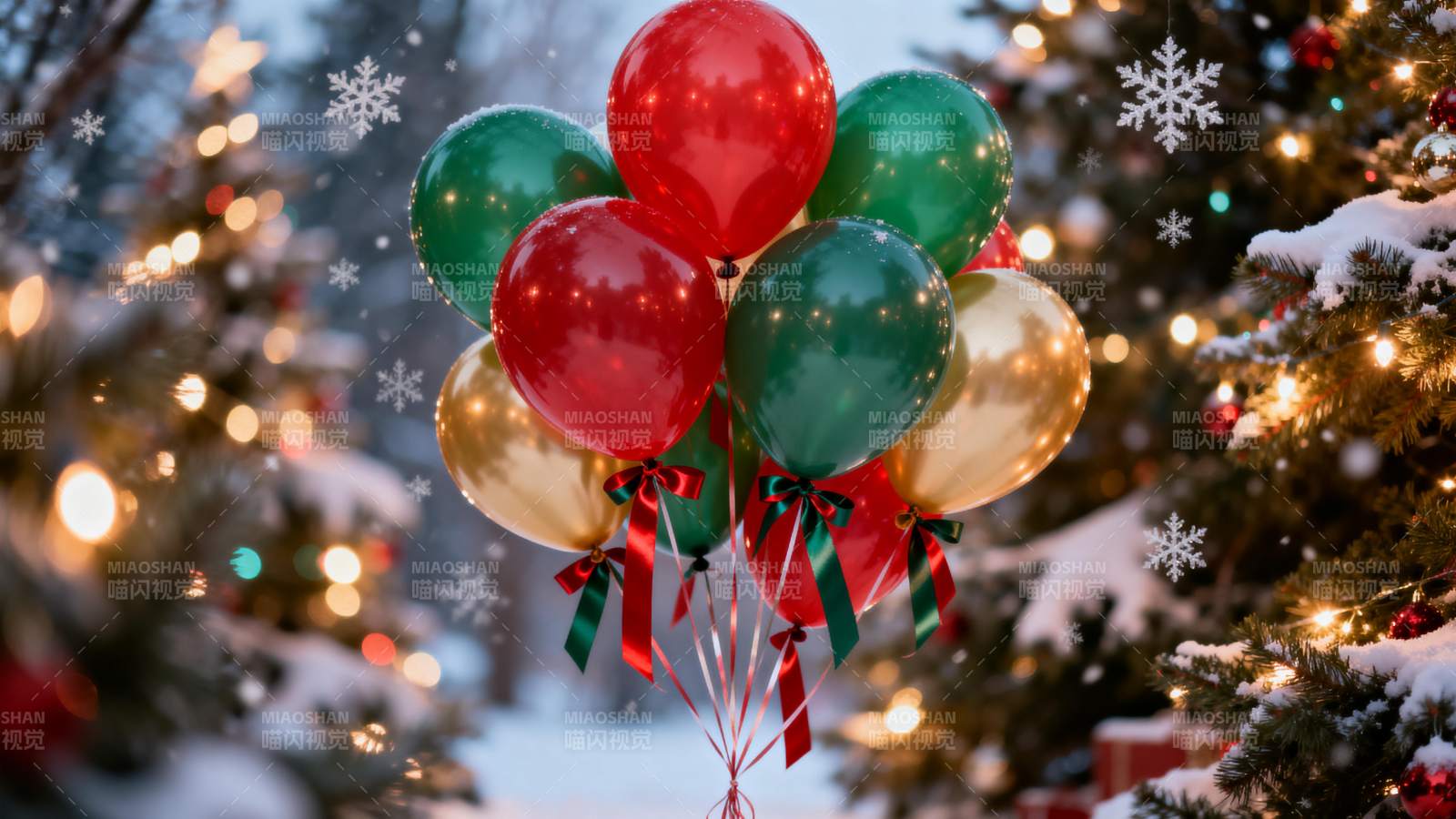 圣诞气球飘雪景图片