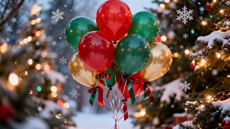 圣诞气球飘雪景图片