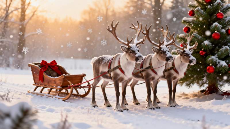 雪橇驯鹿迎圣诞图片