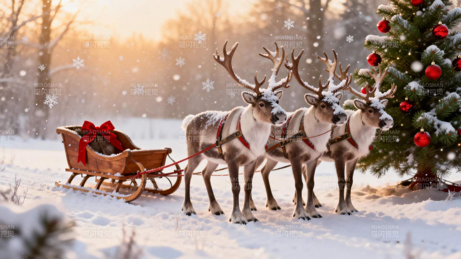 雪橇驯鹿迎圣诞图片