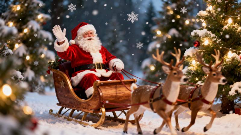 圣诞老人雪橇出行图片