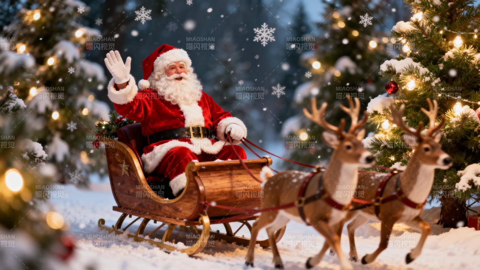 圣诞老人雪橇出行图片