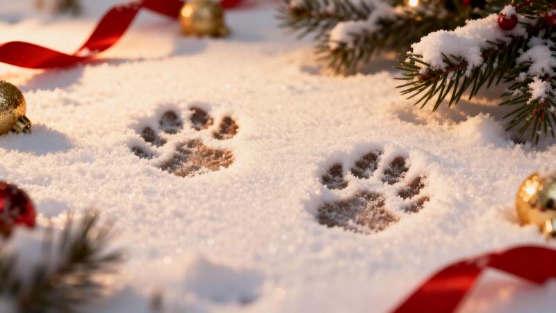 雪地中的猫爪印图片