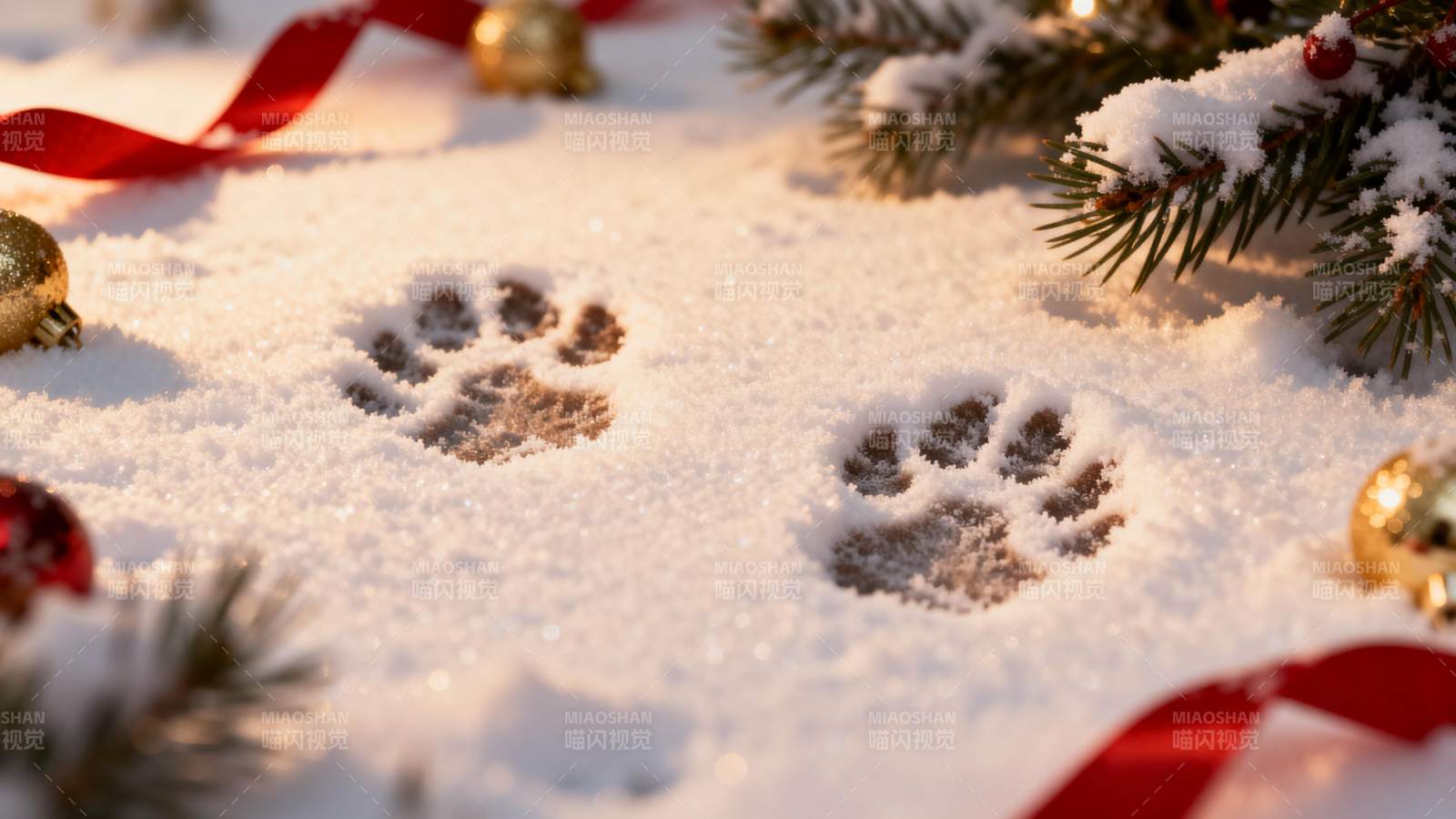 雪地中的猫爪印图片