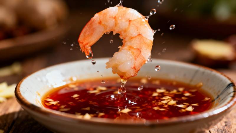 虾蘸酱汁图片