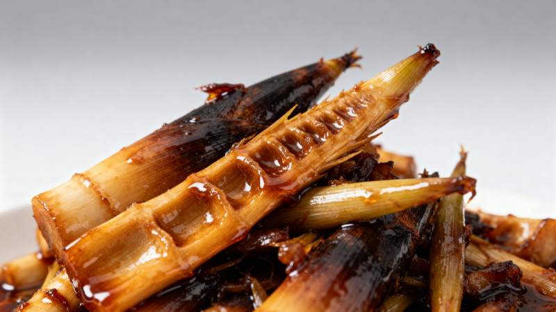 烤竹笋特写图片