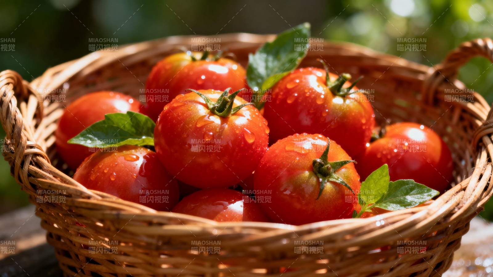 新鲜红番茄篮中盛图片