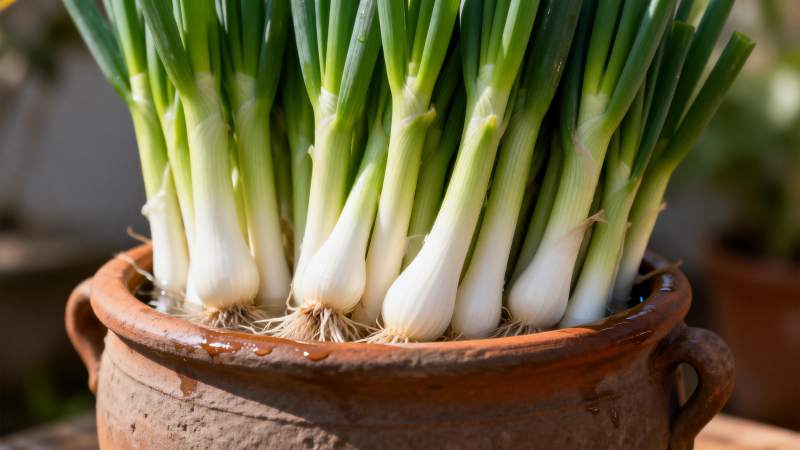 盆栽青葱生机勃勃图片