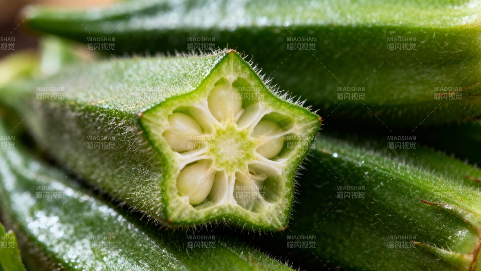 秋葵切面特写图片