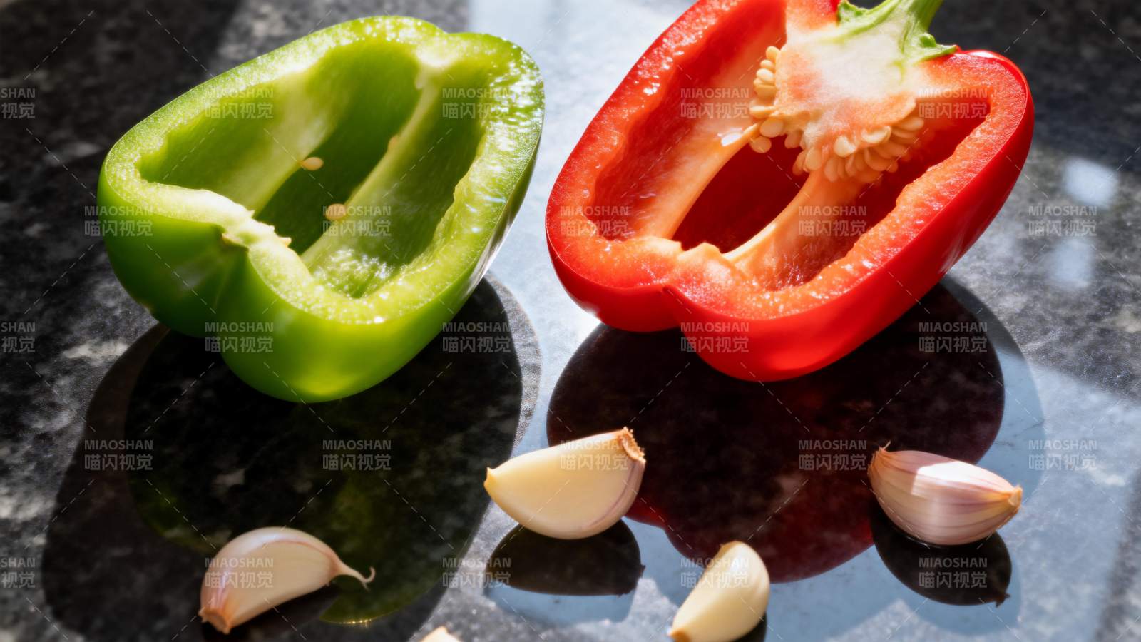 彩椒蒜瓣静物图图片