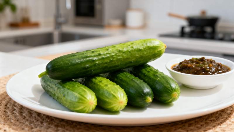 新鲜黄瓜配酱料图片